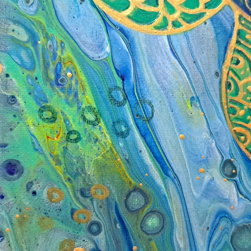 Hand Crafted Sea Turtle Fluid Wall Art Painting - Picture 13 of 15
